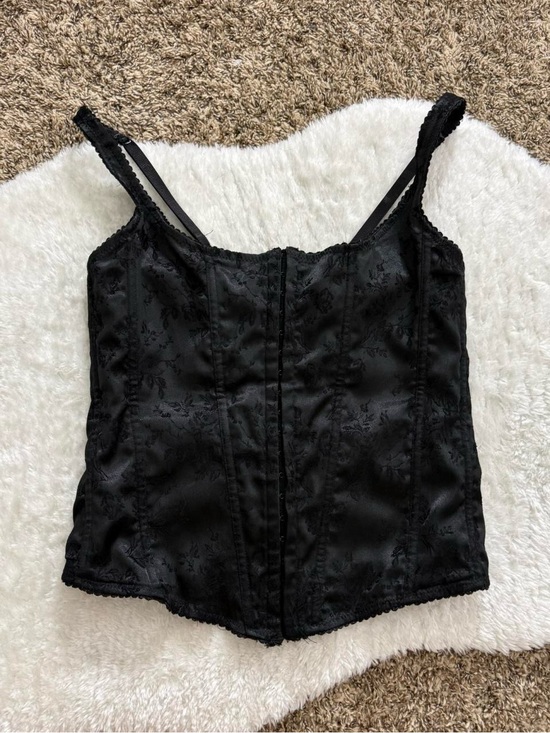 Tops - Y2k vampy romantic goth witchy black jacquard floral corset top